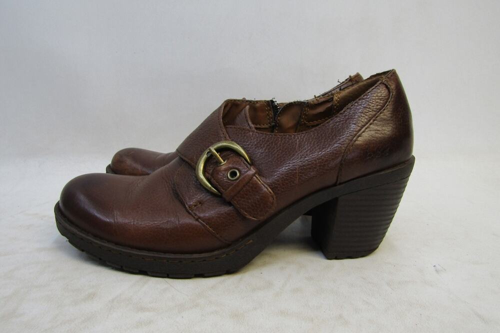 Born Womens Size 8 M Brown Leather Zip Buckle Heeled Ankle Boots Bootie